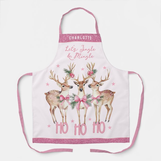 Christmas Reindeer Jingle & Mingle Personalised Apron (Front)