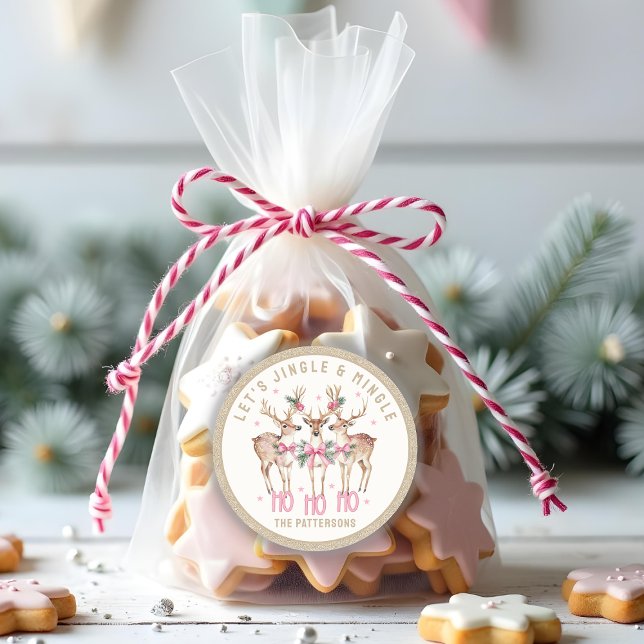 Christmas Reindeer Jingle & Mingle Personalised Classic Round Sticker (Creator Uploaded)