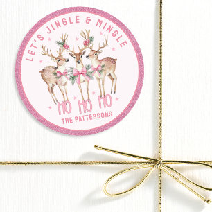 Christmas Reindeer Jingle & Mingle Personalised Classic Round Sticker