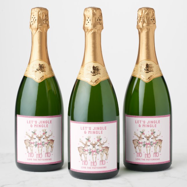 Christmas Reindeer Jingle & Mingle Personalised Sparkling Wine Label (Bottles)