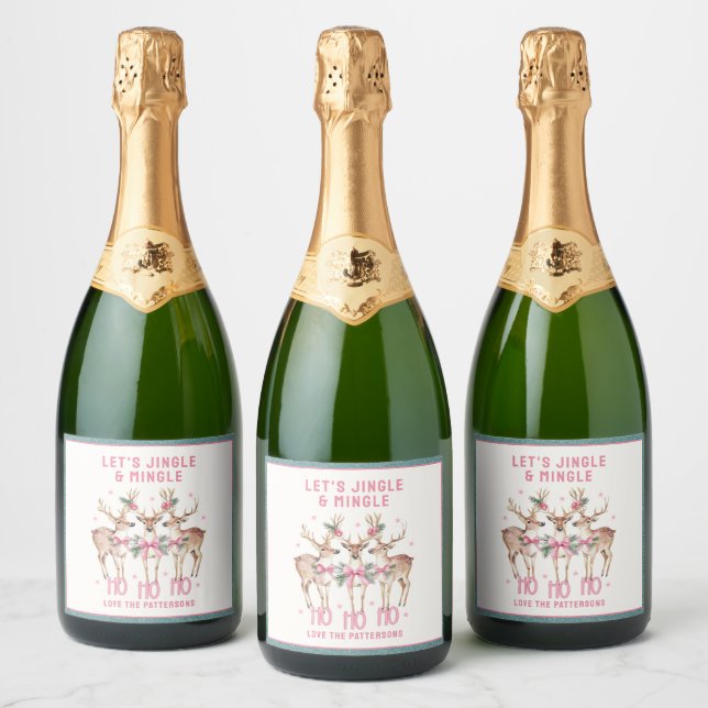 Christmas Reindeer Jingle & Mingle Personalised Sparkling Wine Label (Bottles)
