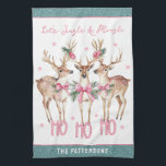 Christmas Reindeer Jingle & Mingle Personalised Tea Towel<br><div class="desc">Christmas Reindeer Jingle & Mingle Festive Party Personalised Name Kitchen Towel features festive reindeer with pink bows and floral accents with the text "Let's Jingle & Mingle" in modern pink calligraphy script typography with your personalised name. Perfect personalised gift for Christmas and the holidays for family and friends. Designed by...</div>