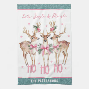 Christmas Reindeer Jingle & Mingle Personalised Tea Towel