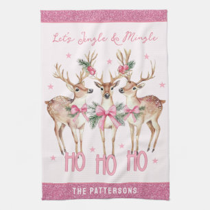 Christmas Reindeer Jingle & Mingle Personalised Tea Towel