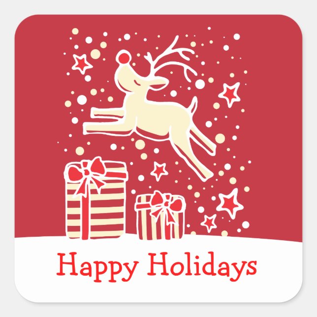 Christmas reindeer jumping happy holidays sticker (Front)
