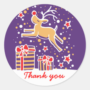 Christmas reindeer jumping thank you sticker