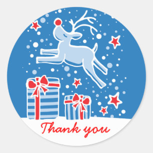 Christmas reindeer jumping thank you sticker