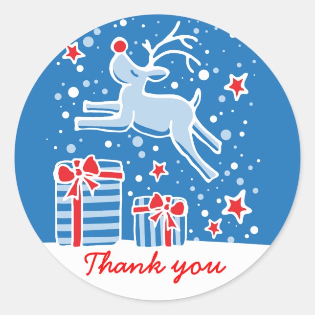 Christmas reindeer jumping thank you sticker (Front)