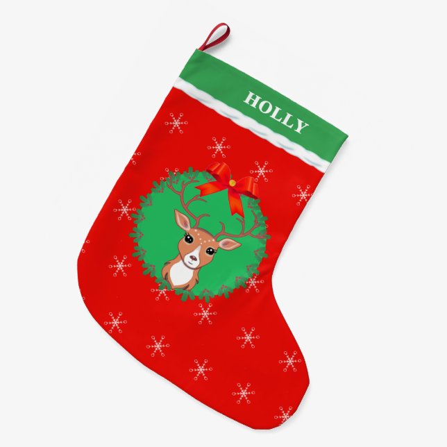 Christmas Reindeer Large Christmas Stocking (Front (Hanging))