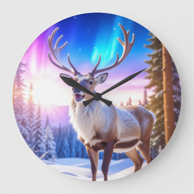 Christmas Reindeer Large Clock (Front)