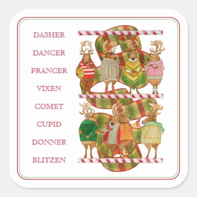 CHRISTMAS REINDEER Large Square Stickers (Front)