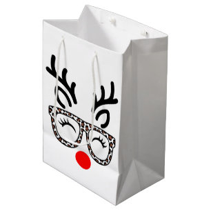 Christmas Reindeer Leopard Glasses Holiday Medium Gift Bag