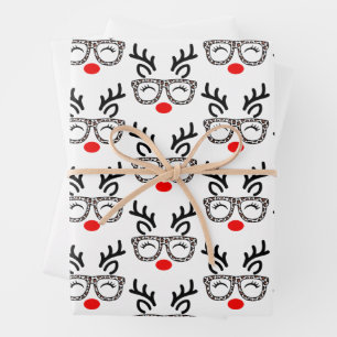 Christmas Reindeer Leopard Glasses Holiday Wrapping Paper Sheet