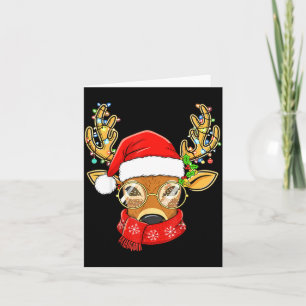 Christmas Reindeer Lights Gles Santa Hat Deer Xmas Card