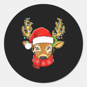 Christmas Reindeer Lights Gles Santa Hat Deer Xmas Classic Round Sticker