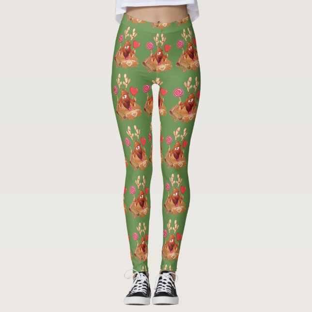 CHRISTMAS REINDEER LOVES CINNAMON CANDY WOMEN'S LEGGINGS (Front)