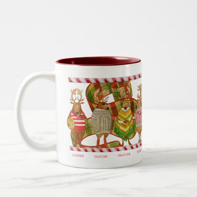 CHRISTMAS REINDEER Maroon Two-Tone Mug (Left)