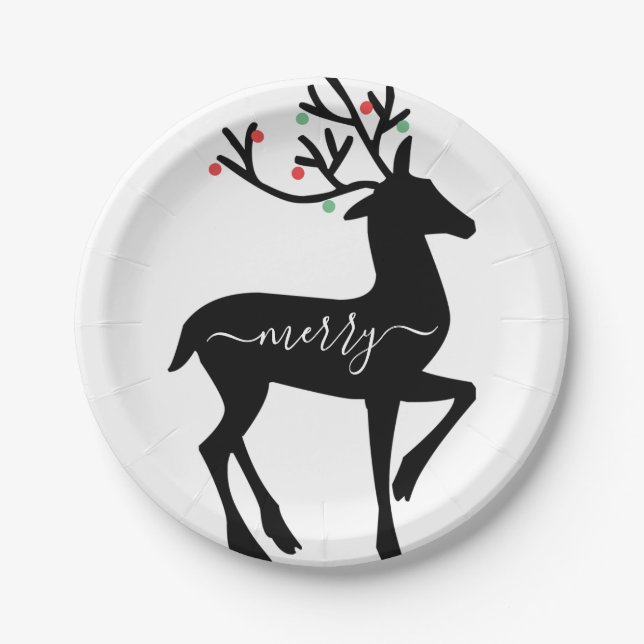 Christmas Reindeer Merry Paper Plate (Front)