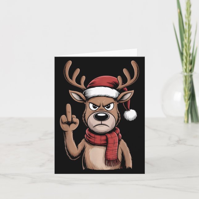 Christmas Reindeer Middle Finger Sarcastic Xmas Fu Card (Front)