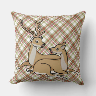 Christmas Reindeer Multi Plaid Reversible Pillow