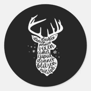 Christmas Reindeer Names Cute Holiday Rudolph Wome Classic Round Sticker