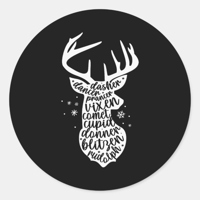 Christmas Reindeer Names Cute Holiday Rudolph Wome Classic Round Sticker (Front)