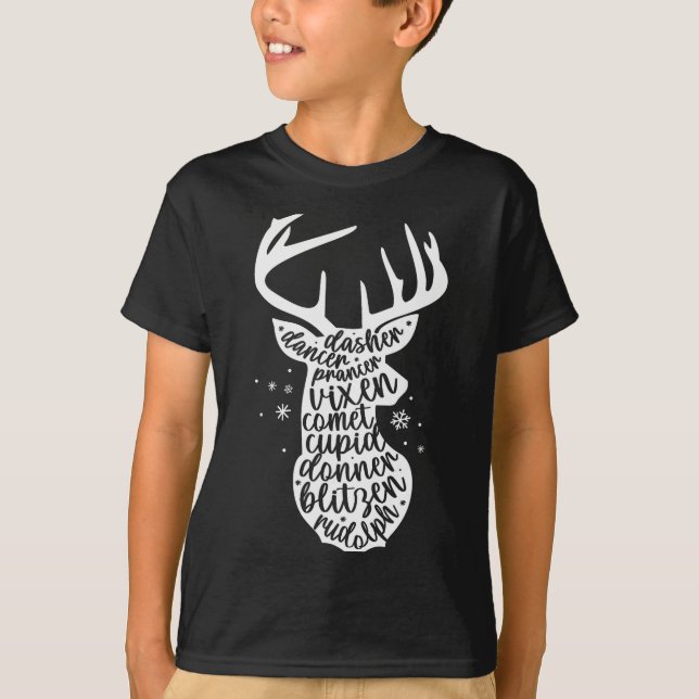 Christmas Reindeer Names Cute Holiday Rudolph Wome T-Shirt (Front)