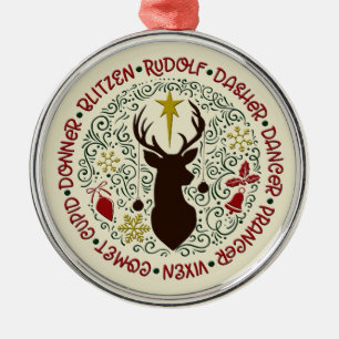 Christmas Reindeer Names Rudolf Metal Tree Decoration