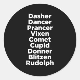 Christmas Reindeer Names - Uni-adults, Black, Smal Classic Round Sticker
