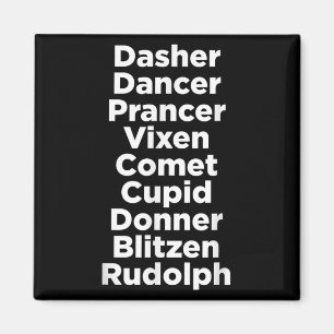 Christmas Reindeer Names - Uni-adults, Black, Smal Magnet