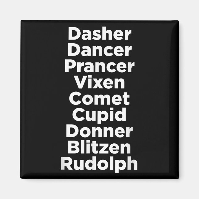 Christmas Reindeer Names - Uni-adults, Black, Smal Magnet (Front)