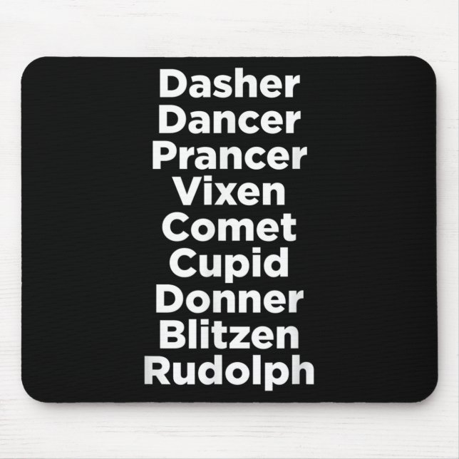 Christmas Reindeer Names - Uni-adults, Black, Smal Mouse Mat (Front)