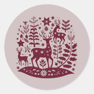 Christmas Reindeer Nordic Folk Art Scandinavian Classic Round Sticker