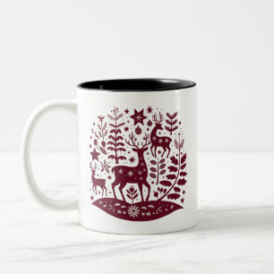 Christmas Reindeer Nordic Folk Art Scandinavian Two-Tone Coffee Mug