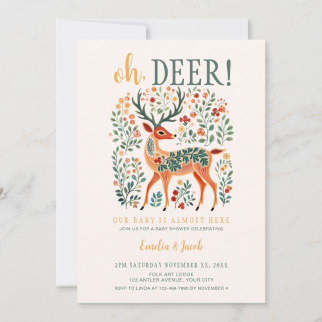Christmas Reindeer 'Oh Deer' Baby Shower Invitation (Front)