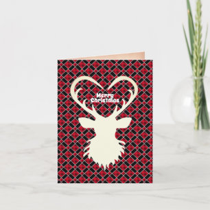 Christmas reindeer on black & red chequered holiday card