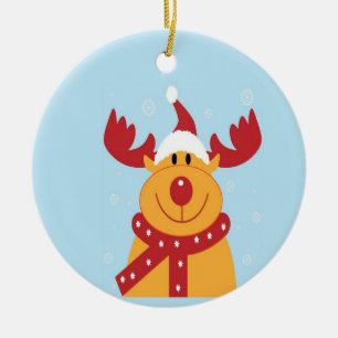 Christmas reindeer on blue ceramic tree decoration