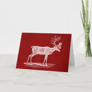 Christmas Reindeer on Red Crimson Parchment Colour Holiday Card