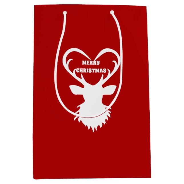 Christmas reindeer on red medium gift bag (Front)