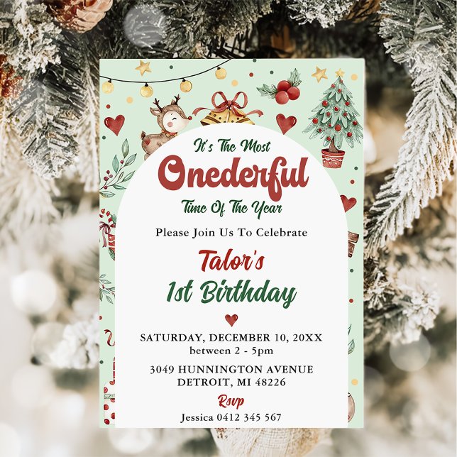 Christmas Reindeer Onederful 1st Birthday Invitation (Creator Uploaded)