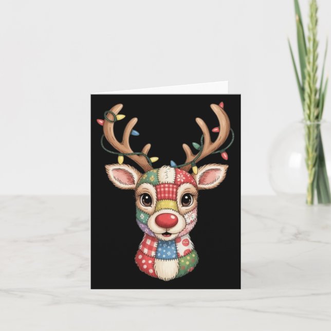 Christmas Reindeer Patchwork Men Women Kids Cute R Card (Front)