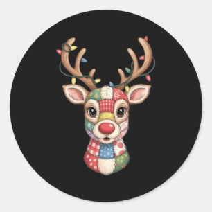 Christmas Reindeer Patchwork Men Women Kids Cute R Classic Round Sticker