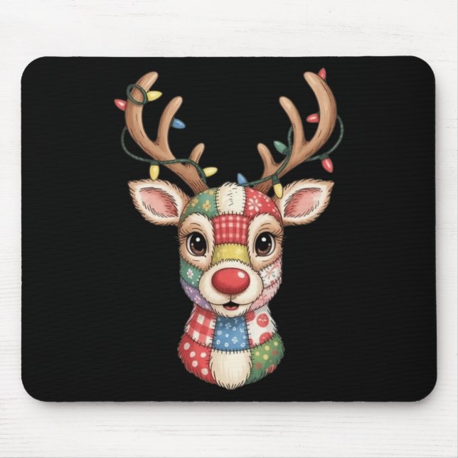 Christmas Reindeer Patchwork Men Women Kids Cute R Mouse Mat (Front)