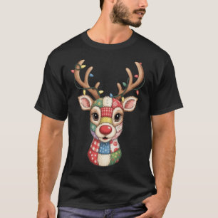 Christmas Reindeer Patchwork Men Women Kids Cute R T-Shirt