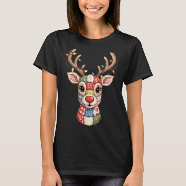 Christmas Reindeer Patchwork Men Women Kids Cute R T-Shirt (Front)