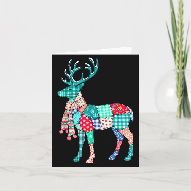 Christmas Reindeer Patchwork Reindeer Men Women Ki Card (Front)