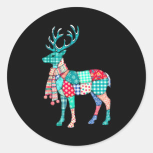 Christmas Reindeer Patchwork Reindeer Men Women Ki Classic Round Sticker