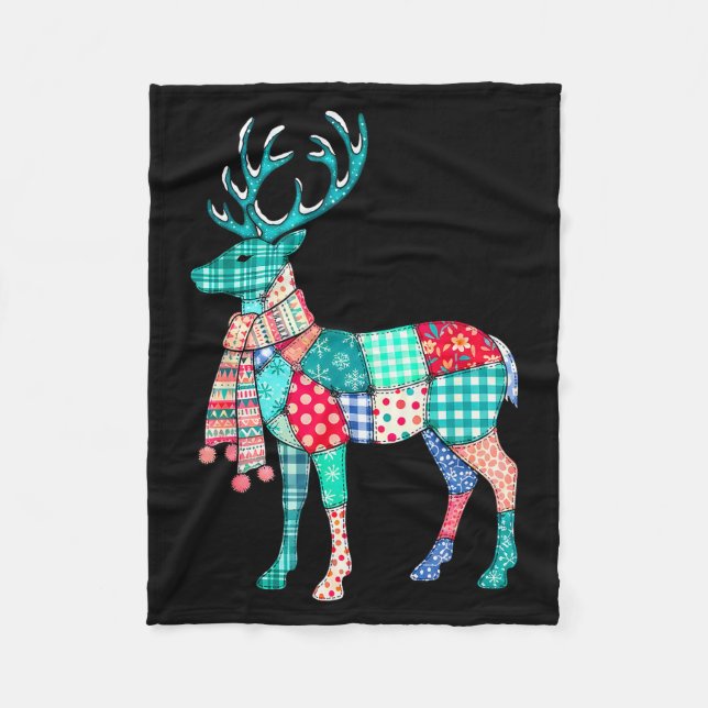Christmas Reindeer Patchwork Reindeer Men Women Ki Fleece Blanket (Front)