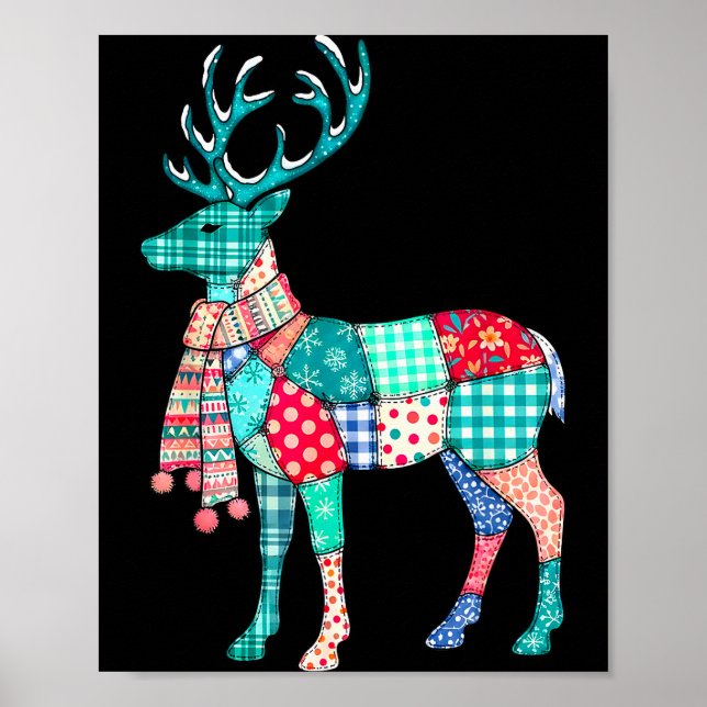 Christmas Reindeer Patchwork Reindeer Men Women Ki Poster (Front)