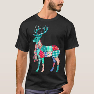 Christmas Reindeer Patchwork Reindeer Men Women Ki T-Shirt